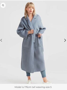 Belle & Bloom Wide Awake Split Hem Wool Blend Overcoat - Denim Blue size small